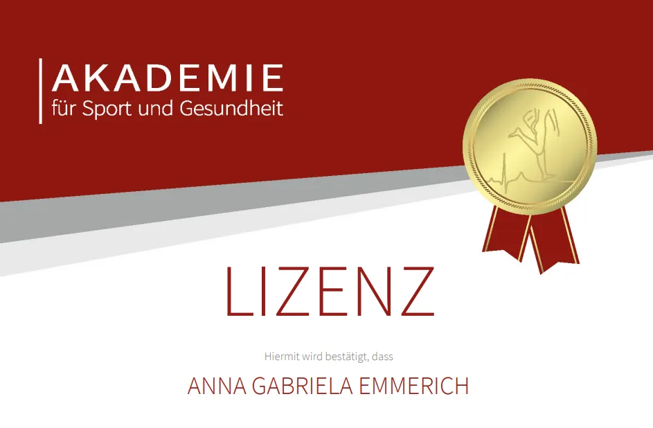 Zertifikat Medizinische Fitnesstrainerin – Anna Gabriela Emmerich